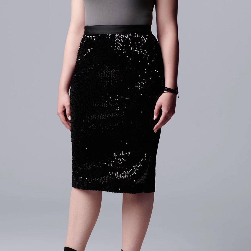 Simply Vera Vera Wang Sequin Front Velvet Back, Vented Hem Skirt